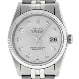 Rolex Men's Stainless Steel Silver Diamond Datejust Wristwatch