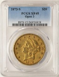 1873-S Open 3 $20 Liberty Head Double Eagle Gold Coin PCGS XF45
