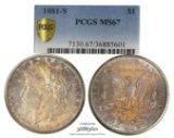 1881-S $1 Morgan Silver Dollar Coin PCGS MS67 Nice Toning