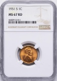 1951-S Lincoln Wheat Cent Coin NGC MS67RD
