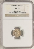 1854 Arrows Seated Liberty Half Dime Coin NGC AU55