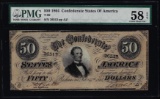 1864 $50 Confederate States of America Note T-66 PMG Choice About Unc. 58EPQ