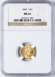 1862 Type 3 $1 Indian Princess Head Gold Dollar Coin NGC MS63