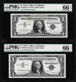 Lot of (2) 1957A $1 Silver Certificate Notes Fr.1620 PMG Gem Uncirculated 66EPQ