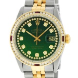 Rolex Men's Two Tone 14K Green String Diamond & Ruby Diamond Datejust Wristwatch