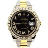 Rolex Men's Datejust II 18KT Yellow Gold & Steel 41mm Black Roman Diamond Dial W
