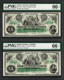 Matching Fancy Serial Set of 1872 $20 South Carolina Obsolete Notes PMG Gem Unc