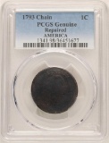 1793 Flowing Hair Large Chain Cent Coin PCGS Genuine