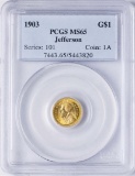 1903 $1 Jefferson Louisiana Commemorative Gold Dollar Coin PCGS MS65