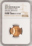 2000 Lincoln Cent Coin Broadstruck w/ Obverse Brockage NGC Mint ERROR MS66RD