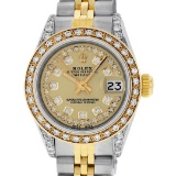 Rolex Ladies Two Tone 14K Champagne Diamond Lugs Datejust Watch