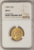 1909-D $5 Indian Head Half Eagle Gold Coin NGC MS61