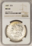 1887 $1 Morgan Silver Dollar Coin NGC MS64 Amazing Reverse Toning