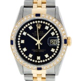 Rolex Mens Two Tone 14K String Diamond & Sapphire 36MM Datejust Wristwatch