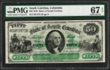 1872 $50 State of South Carolina Revenue Bond Obsolete Note PMG Superb Gem Unc.