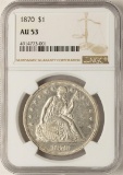 1870 $1 Seated Liberty Silver Dollar Coin NGC AU53