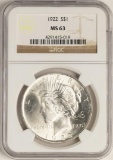 1922 $1 Peace Silver Dollar Coin NGC MS63