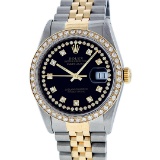 Rolex Men's Two Tone 14K Black String VS Diamond Datejust Wristwatch
