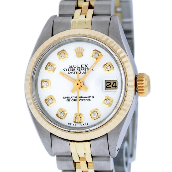 Rolex Ladies Two Tone 14K White Diamond 26MM Datejust Wristwatch