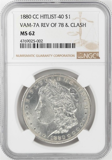 1880-CC Rev of 78 $1 Morgan Silver Dollar Coin NGC MS62 VAM-7A