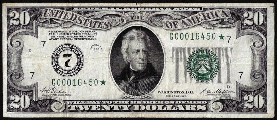 1928 $20 Federal Reserve Note STAR Chicago