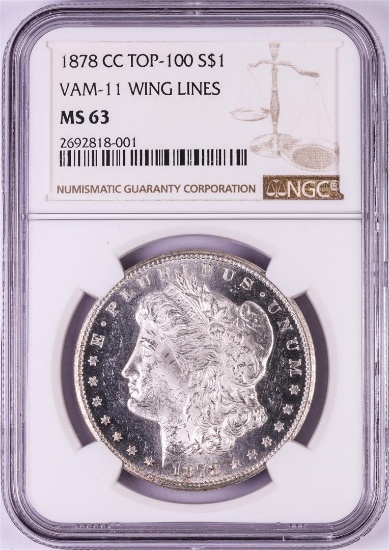 1878-CC Top 100 VAM-11 Wing Lines $1 Morgan Silver Dollar Coin NGC MS63