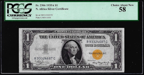 1935A $1 North Africa WWII Emergency Issue Silver Certificate Note PCGS About New 58