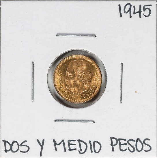 1945 Mexico Dos Y Medio Pesos Gold Coin