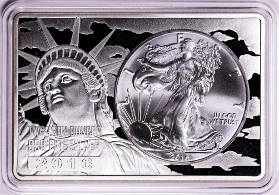 2016 $1 American Silver Eagle Coin & 2oz Silver Bar Set