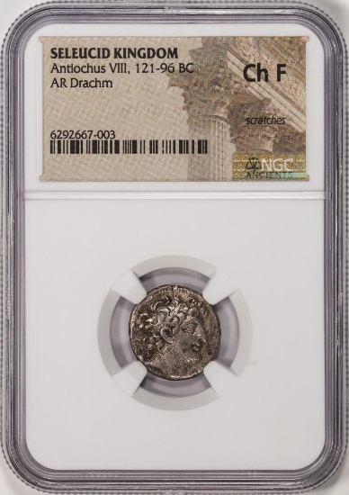 121-96 BC Seleucid Kingdom Antiochus VIII AR Drachm Ancient Coin NGC Ch