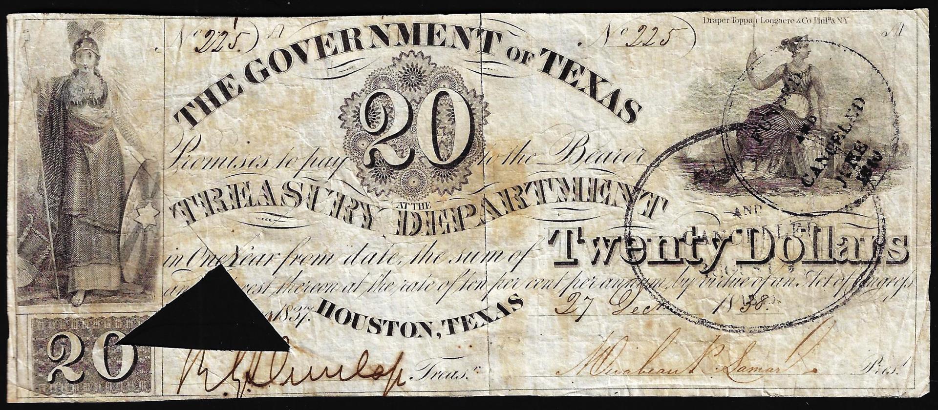 1838 $20 The Government of Texas Houston, TX | Proxibid