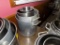(2) Alum. Stock Pots w/Handles, (2) SS Drop-in Round Pots