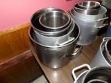 (2) Alum. Stock Pots w/Handles, (2) SS Drop-in Round Pots