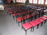(40) Black Metal Frame/Red Uph. Dining Chairs, Very Sturdy, Real Nice (40 x