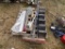 Pallet w/ (6) Wheel Chocks, (2) Rakes, Broom, (3) Shovels, Line Sprayer Too