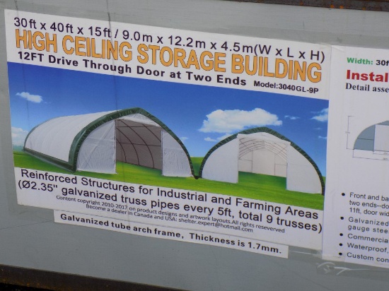 New 30'x40'x15' Storage Building w/ Doors On Each End, Complete In Box