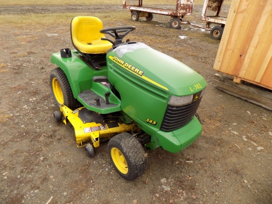 JD 345 Garden Tractor w/ 48'' Deck, 802 hrs, Hydro, PS,  S/N 100952