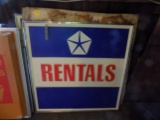 (2) Chrysler ''Rentals'' 80's Signs (1) in Original Box, 3' x 3' Upstairs