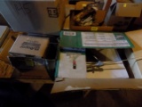 Box of 90's Sales Kit, Box of New Light Bulbs, 2 Boxes of Asst. Parts (upst