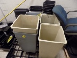 2 Plastic Pallets w/ Large Group of Trashbins, Slippery When Wet Signs & Mo