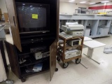 TV in Rolling Entertainment Center w/VCR & Wood Rolling Cart w/IBM Computer