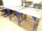 (3) Blue Tables, (2) With Plastic 24'' Tops, (1) with 35'' Stainless top