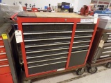 Red Rolling Table Cabinet, w/Vise