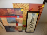 (3) Art Prints - (2) w/Flowers, (1) Abstract