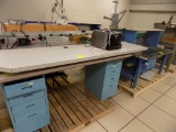 (2) Work Benches (1) 6' with Shelf, Power Strip, and Extra Countertops, (1)