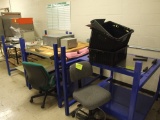 (3) Blue Test Stands, (2) Totes, (2) Chairs and Electric Terminal Boxes