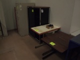 (2) Printer Tables, 4 Shelve Cabinet with 2 Doors, and 5 Drawer Legal File