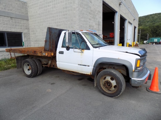 2000 Chevrolet Silverado, 3500 HD, White, 9' Stake Body, Dump, Dual Wheels,