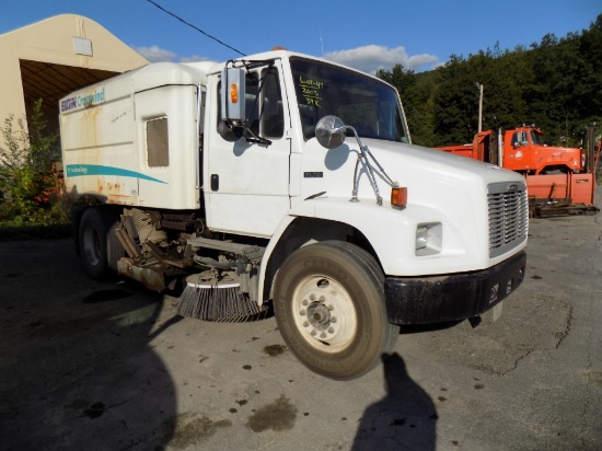 2003 Freightliner FL70 Elgin Sweeper Truck, White, Elgin Crosswind Series J