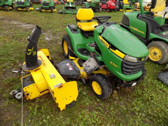 JD X500 Garden Tractor w/48'' Deck, Front Snowblower, 264 Hrs, S/N- 030216